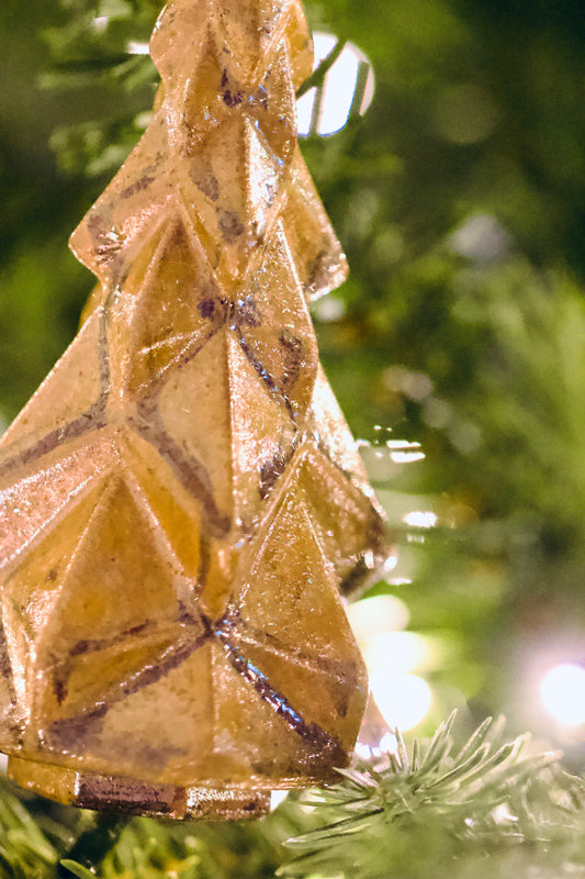 Warm Honey Faceted Tree Ornament With Velvet Tie