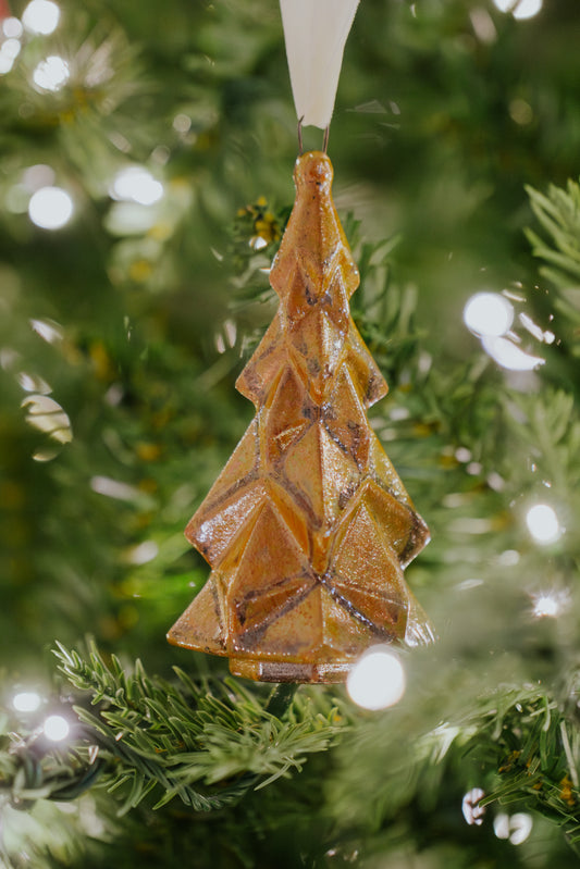 Warm Honey Faceted Tree Ornament With Velvet Tie
