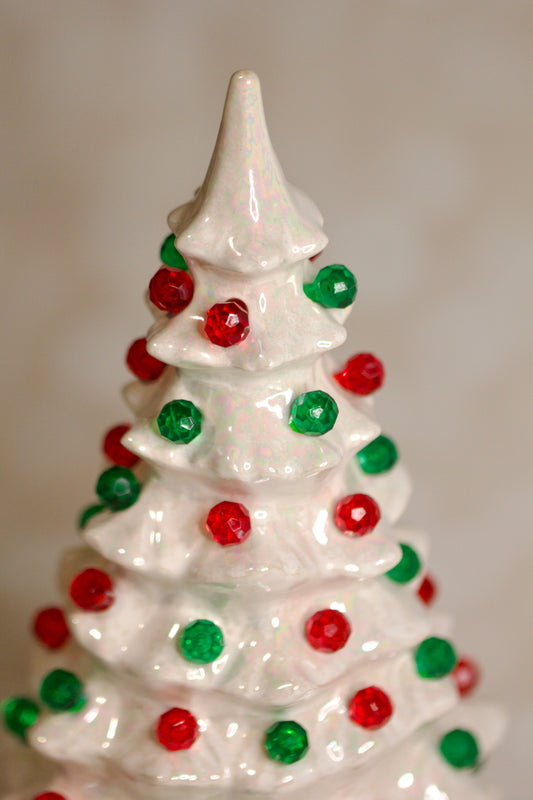 Vintage 1966 White Mother of Pearl Ceramic Christmas Tree
