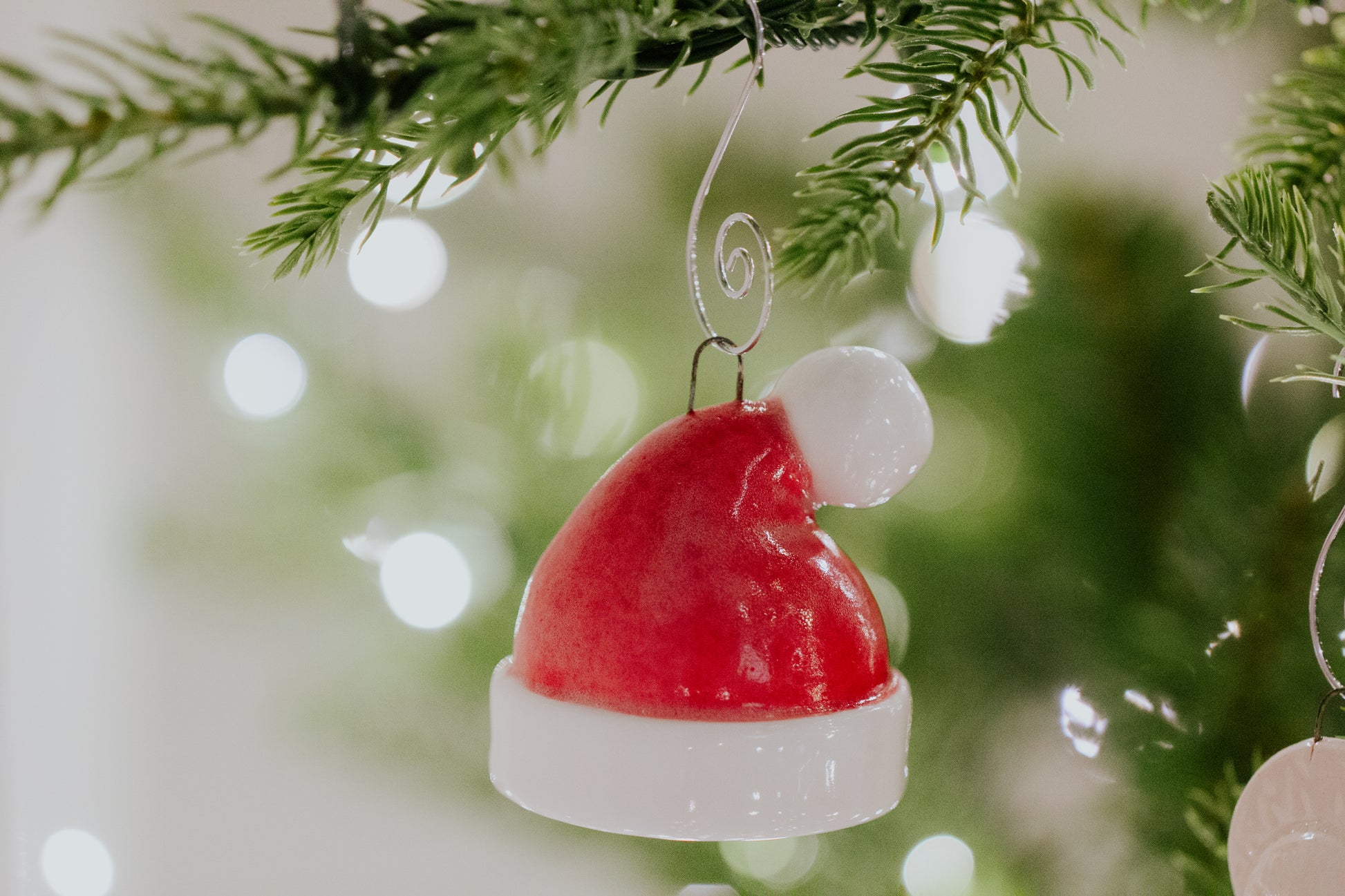 Mini Ceramic Santa Hat Ornament Handmade Holiday Decor with Opaline Finish