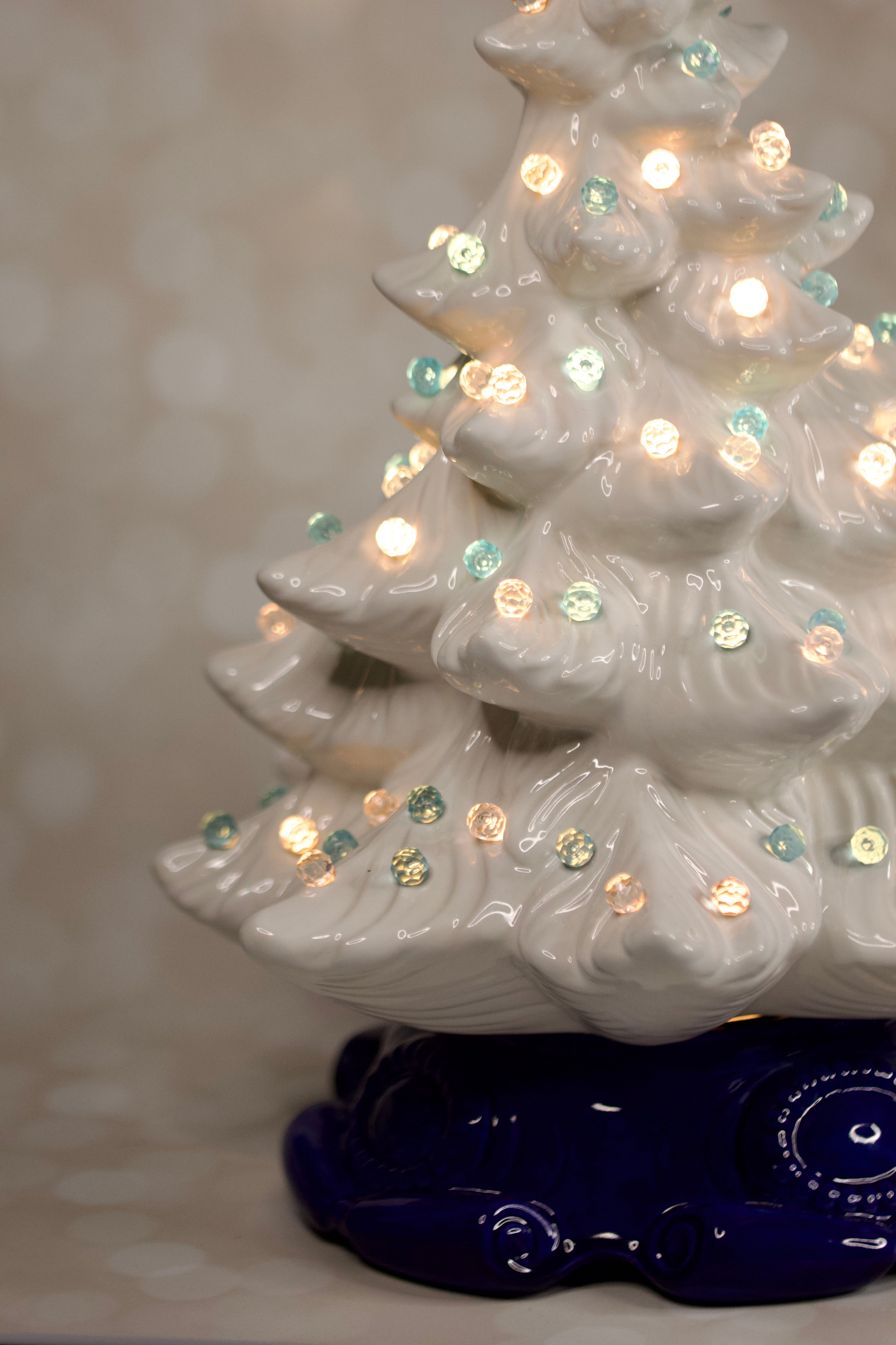 Vintage Atlantic-A64 Christmas Tree Milk Glass with Cobalt Base