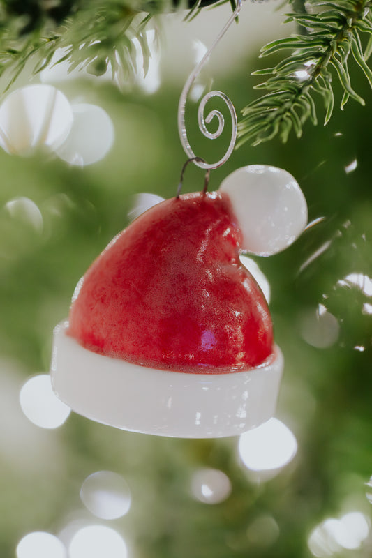 Mini Santa Hat Ornament Ceramic with Mother-of-Pearl Glaze